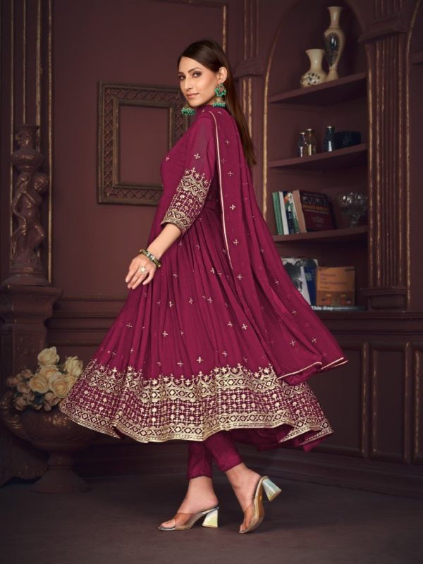 Aastha Fashion Dark Pink Georgette Embroidery Anarkali Suit Sale