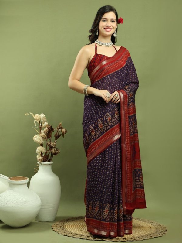 Aastha Fashion Violet Silk Blend Weaving Saree Cheap