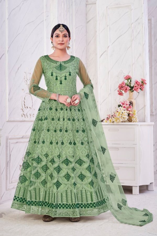 Aastha Fashion Green Net Embroidery Anarkali Suit Online Hot Sale