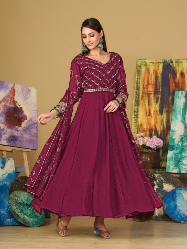 Aastha Fashion Dark Pink Georgette Embroidery Anarkali Suit Online Hot Sale