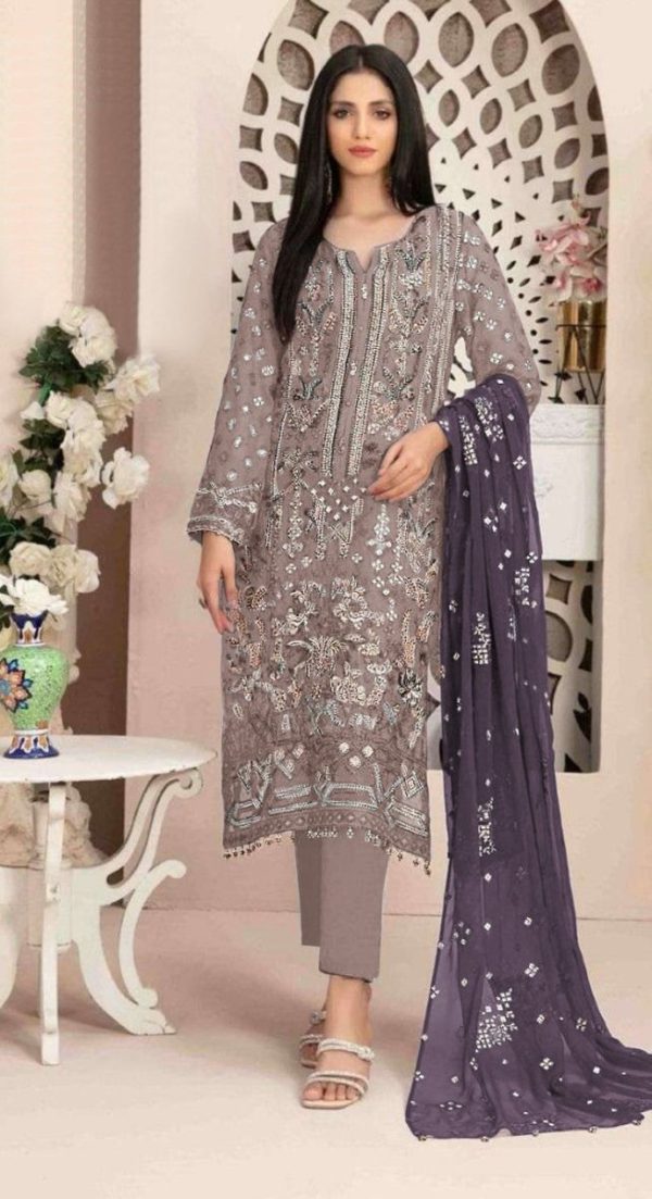 Aastha Fashion Beige Georgette Embroidery Pakistani Suit For Discount