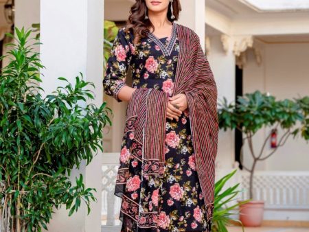 Aastha Fashion Black Cotton Embroidery & Printed Anarkali Suit Supply