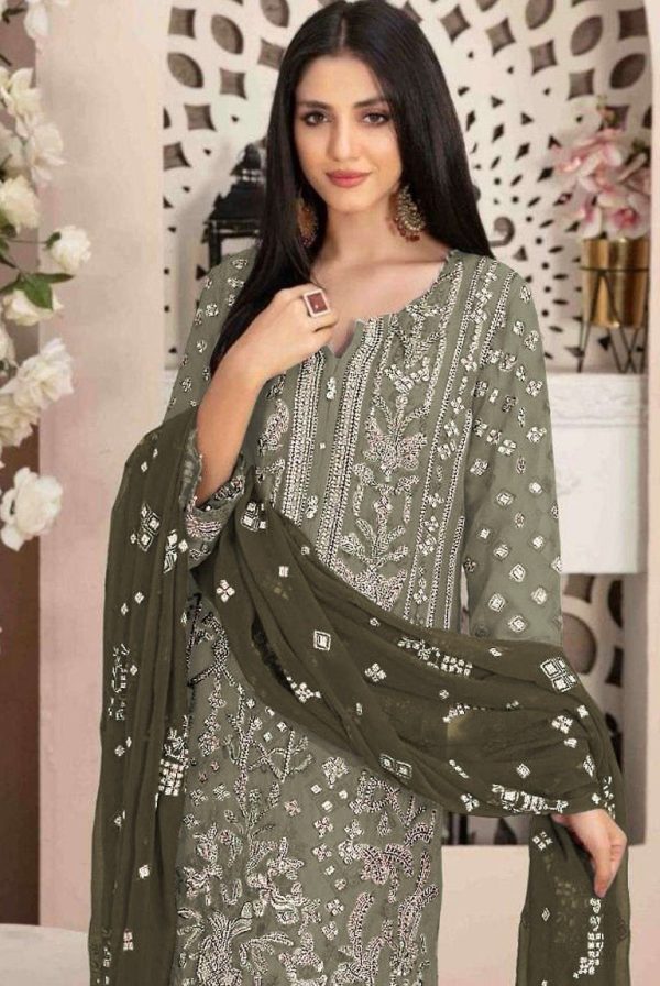 Aastha Fashion Green Georgette Embroidery Pakistani Suit Online Hot Sale