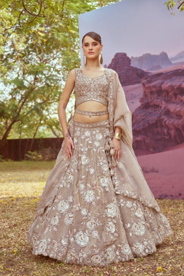 Aastha Fashion Beige Organza Beads And Stones Lehenga Choli Discount