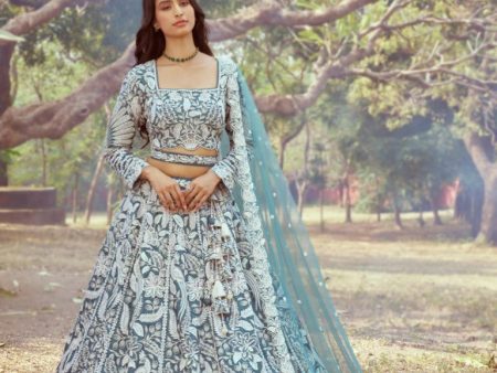 Aastha Fashion Teal Satin Embroidery Lehenga Choli Hot on Sale