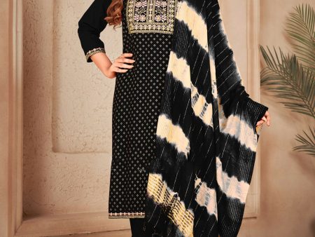 Aastha Fashion Black 14kg Rayon Heavy Embroidery Suit Set Online now