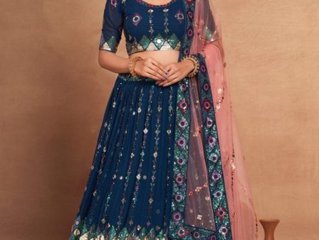 Aastha Fashion Teal Heavy Georgette Embroidery And Sequins Lehenga Choli Sale