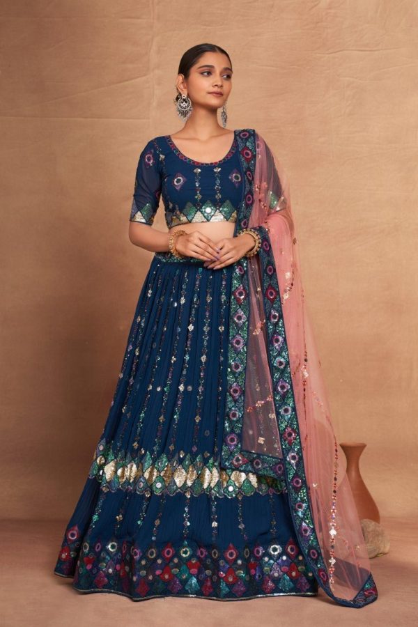 Aastha Fashion Teal Heavy Georgette Embroidery And Sequins Lehenga Choli Sale