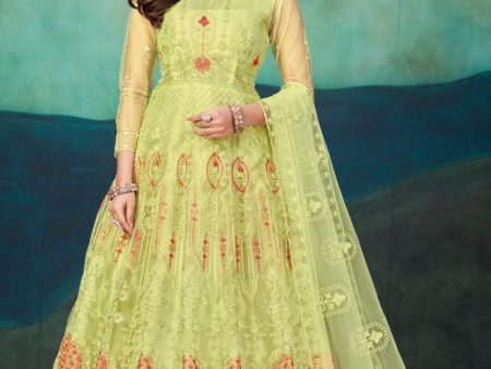 Aastha Fashion Yellow Light Net Embroidery Anarkali Suit Supply