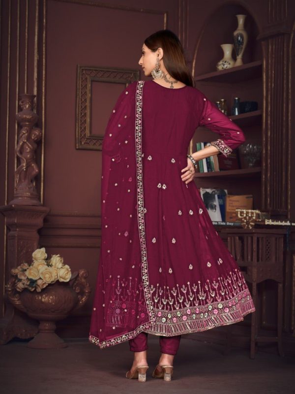 Aastha Fashion Dark Pink Georgette Embroidery Anarkali Suit Online now