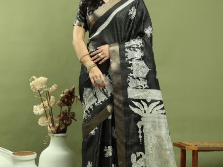 Aastha Fashion Black Silk Blend Weaving Saree Supply