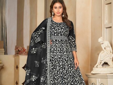 Aastha Fashion Black Net Embroidery Anarkali Suit Cheap