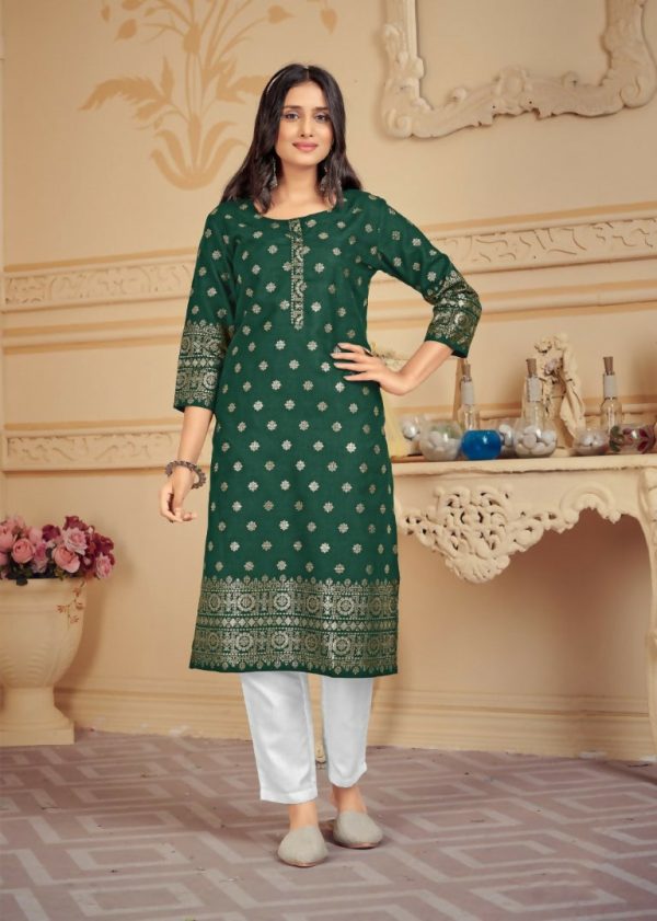 Aastha Fashion Green Pure Cotton Foil Print Butti Kurta Set Online