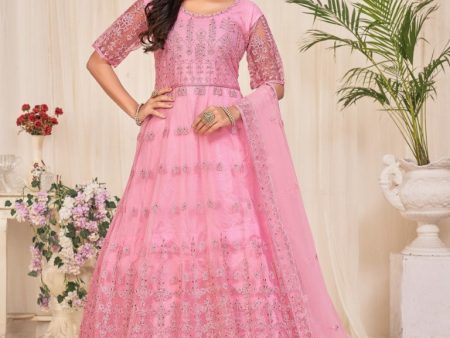 Aastha Fashion Dusty Pink Net Embroidery Anarkali Suit Online now