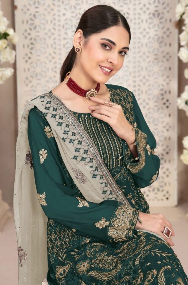 Aastha Fashion Green Georgette Embroidery Pakistani Suit For Discount