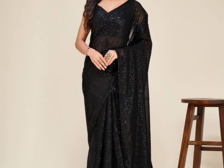 Aastha Fashion Black Georgette Embroidery Saree Hot on Sale