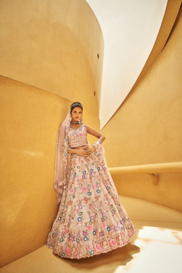 Aastha Fashion Rosegold Organza Embroidery Lehenga Choli Online