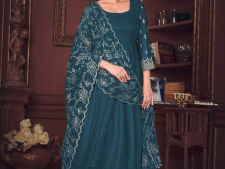 Aastha Fashion Turquoise Blue Georgette Embroidery Anarkali Suit Online Sale