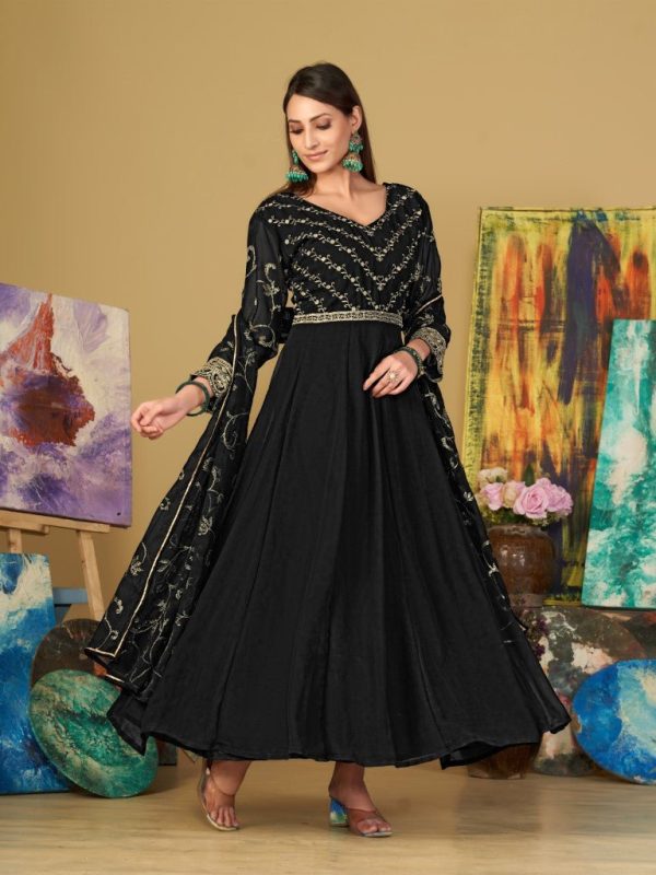 Aastha Fashion Black Georgette Embroidery Anarkali Suit Discount