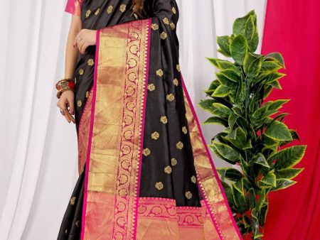 Aastha Fashion Black Silk Weaving Saree Discount