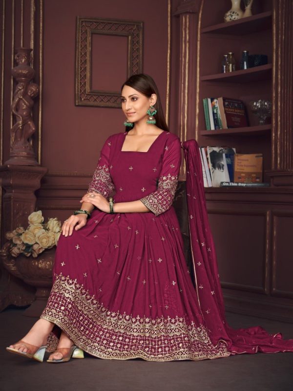 Aastha Fashion Dark Pink Georgette Embroidery Anarkali Suit Sale