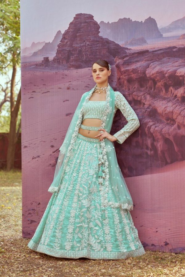 Aastha Fashion Seagreen Organza Embroidery Lehenga Choli Cheap