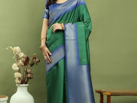 Aastha Fashion Green Silk Blend Weaving Saree Hot on Sale