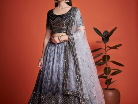 Aastha Fashion Black Heavy Chinon Embroidery And Sequins Lehenga Choli For Cheap